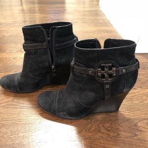 Tory Burch Black Aaden Suede Wedge